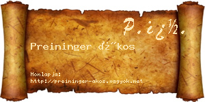 Preininger Ákos névjegykártya